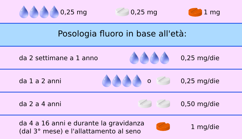 Tabella posologia del fluoro in base all'età Tabella posologia del fluoro in base all'età